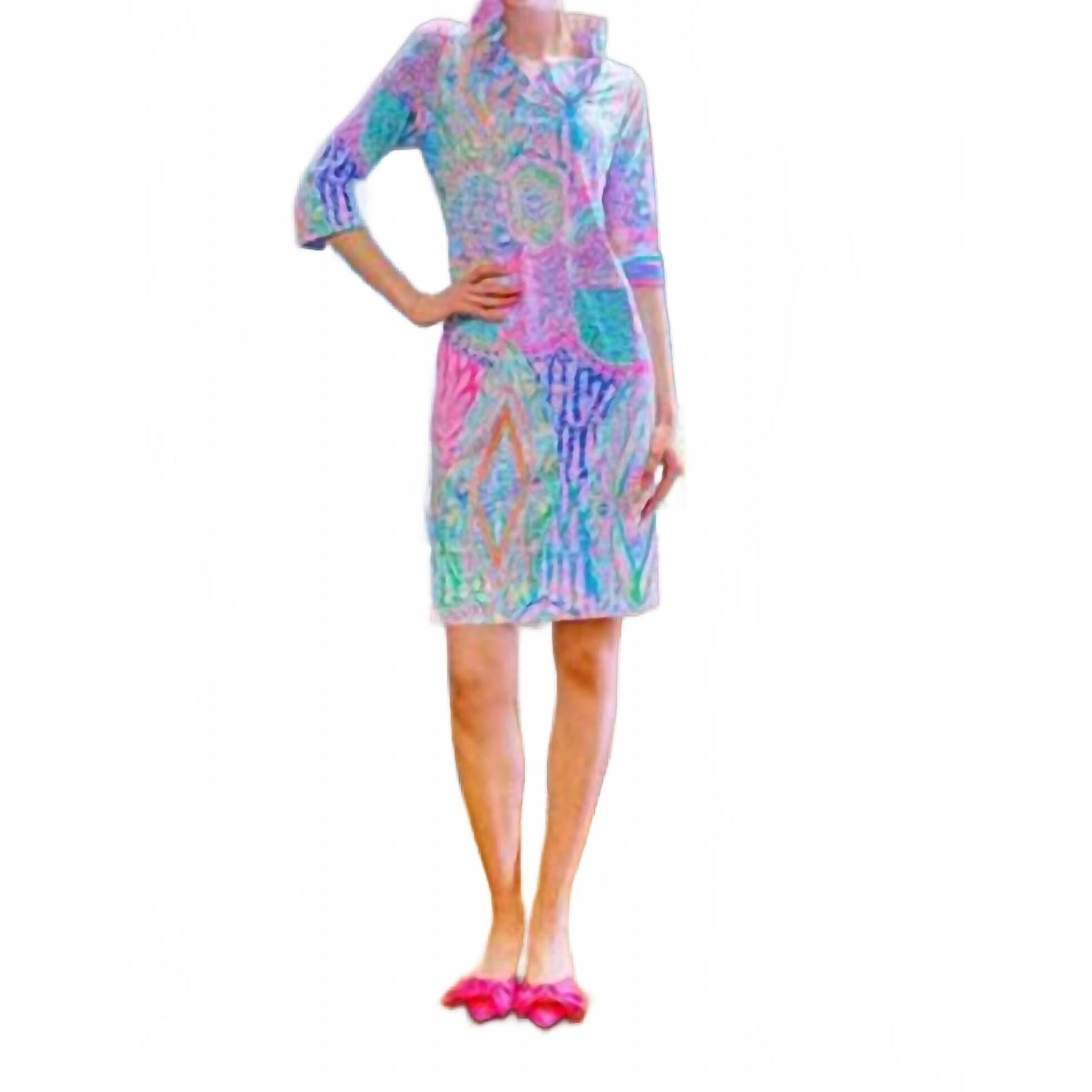 New Gretchen Scott Ruffneck 3/4 Sleeve Dress In Brights